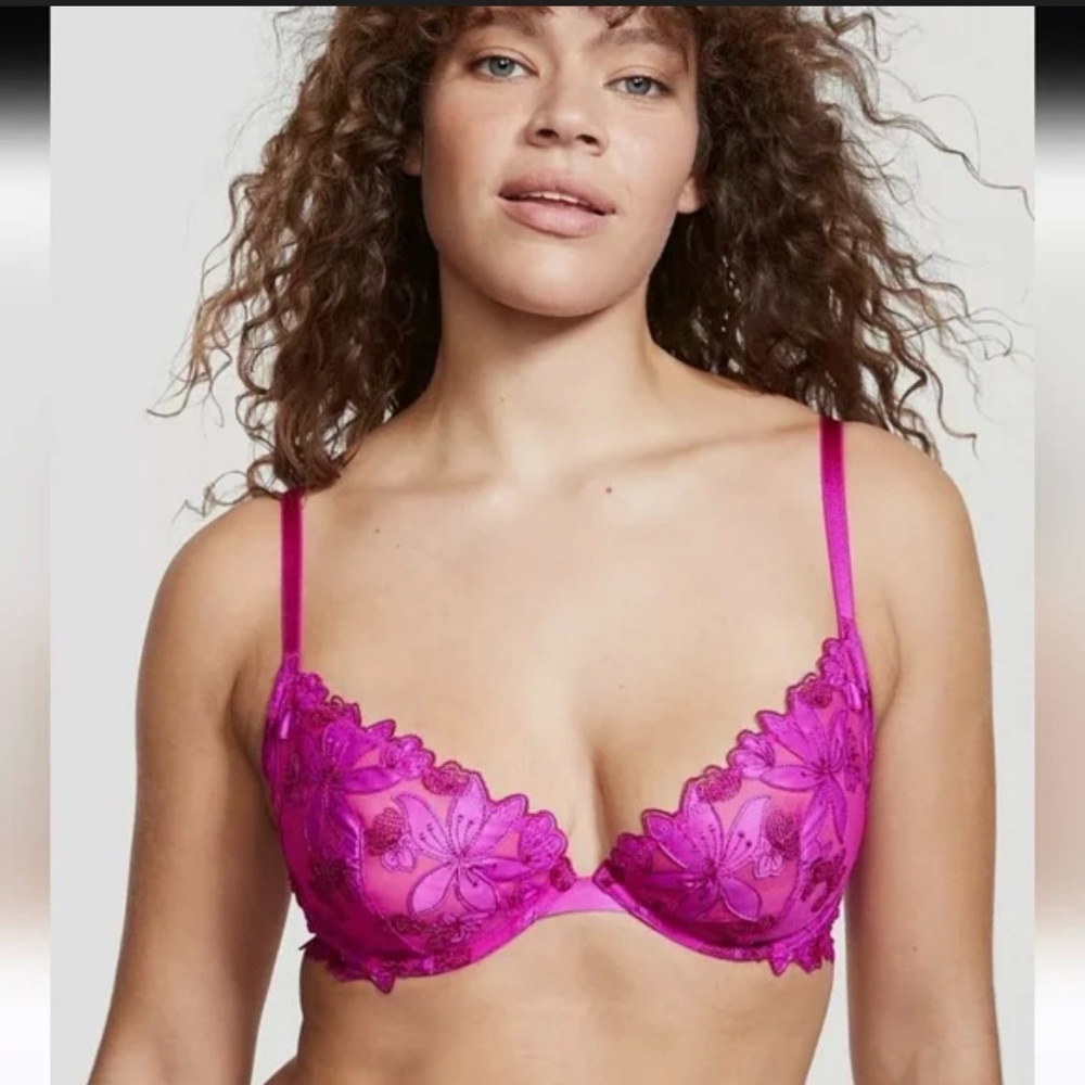 victoria secret Low Cut Demi Unlined Lace Floral Fushia